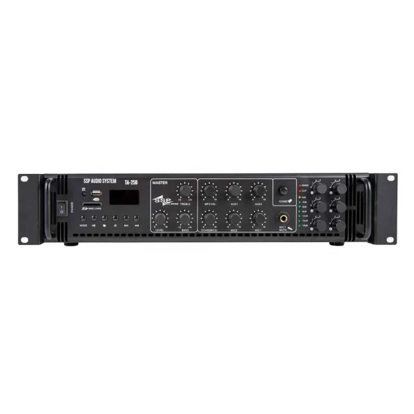 SSP Audio TA250 250W 100V Trafolu Mikser Amfi, Radyo, Bluotooh, USB, 6 Çıkışlı