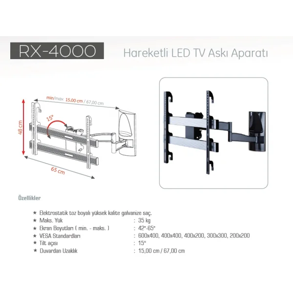 Ultimate RX-5000 Hareketli TV Askı Aparatı 42- 75