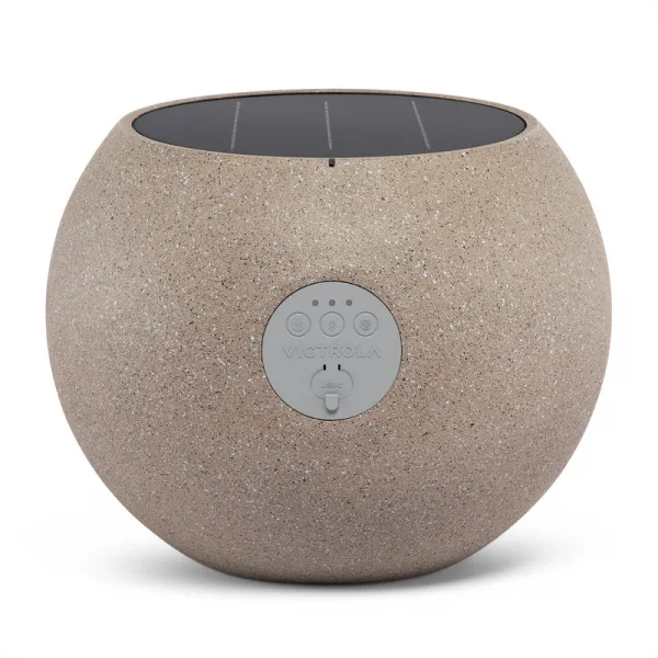 Victrola Zen – Kablosuz Dış Mekan Bluetooth Güneş Enerjili Hoparlör – IP65 Hava Koşullarına Dayanıklı, Güneş Enerjisiyle Şarj, Auracast Kullanarak Çoklu Hoparlör Bağlantısı (Tekli, Taş Rengi)