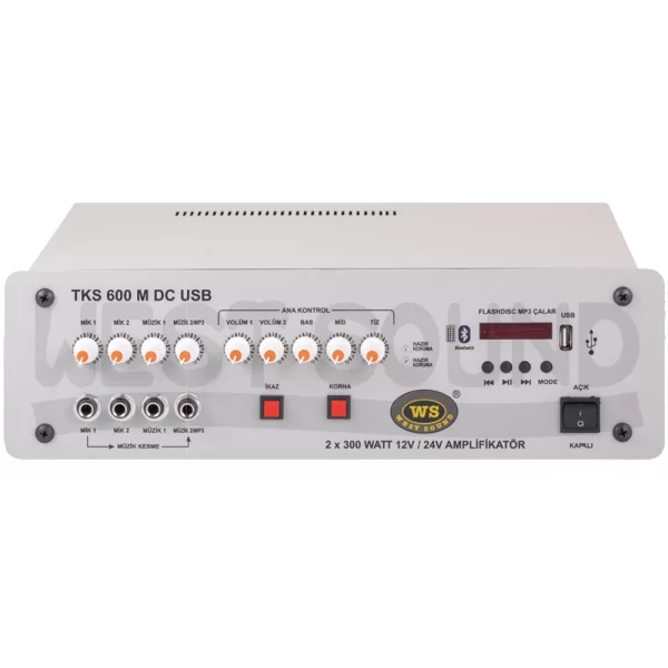 West TKS 600M 2x300W/12V 4 Kanal USB Mixer-Amplifier DC 12V-24V
