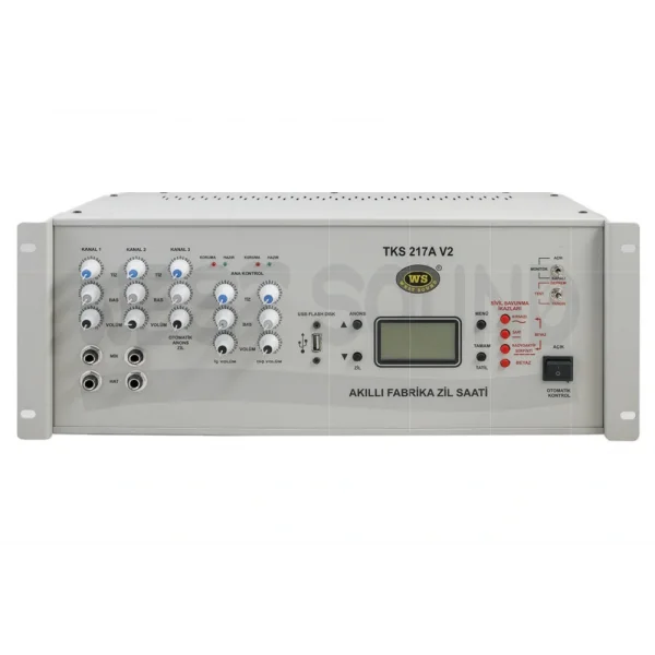West TKS217A-V2 Fabrika tipi Programlanabilir Otomatik mesaj Anons ve Amfi 2x150W/100V Zil, Siren, MP3/USB