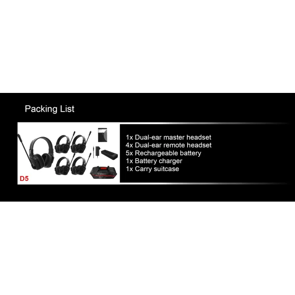 Wicom E-D5 5-Kişi için Dual Kulaklıklı Çift Yönlü Kablosuz intercom iletişim Sistemi, 400 mt mesafe, 1 Master + 4 Headset