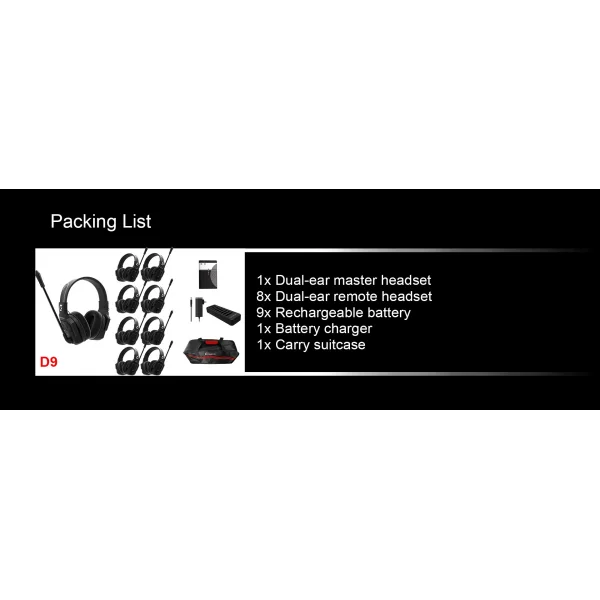 Wicom E-D9 9-Kişi için Dual Kulaklıklı Çift Yönlü Kablosuz intercom iletişim Sistemi, 400 mt mesafe, 1 Master + 8 Headset