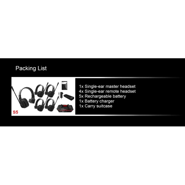 Wicom E-S5 5-Kişi için Tek Kulaklıklı Çift Yönlü Kablosuz intercom iletişim Sistemi, 400 mt mesafe, 1 Master + 4 Headset
