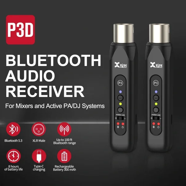 Xvive XV-P3D XLR Bağlantılı Stereo için Çift Bluetooth Adaptörü