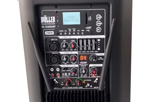 Wöller W-1540 DSP 15 Taşınabilir Ses Sistemi | 400W Hoparlör | Çift El Kablosuz Mikrofonlu | USB, Bluetooth