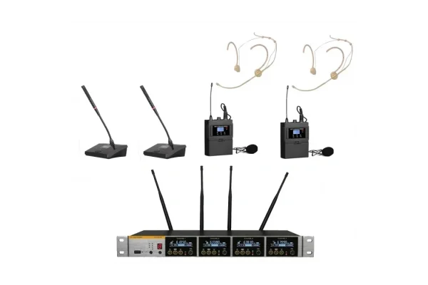 K.Meister UW-3425 4 Mikrofonlu Kablosuz Mix Set, 2 Yaka + Headset + 2 Kürsü