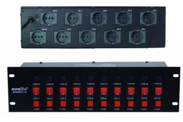 Eurolite Board 10-ST 10 Kanal Schukko Priz girişli Power Kontrol Switchbox, Flash özellikli