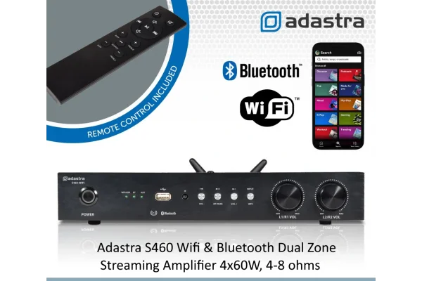 Adastra S460, Quad 4x60W Amfi, 2 Kanal Wi-Fi Media Player ( Spotifiy, Soundcloud),Bluetooth, USB