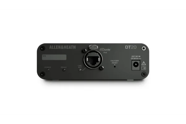 Allen & Heath DT20 2in Dante Interface | 2 XLR mic/line, 48V, Local Control, PSU, rubber feet