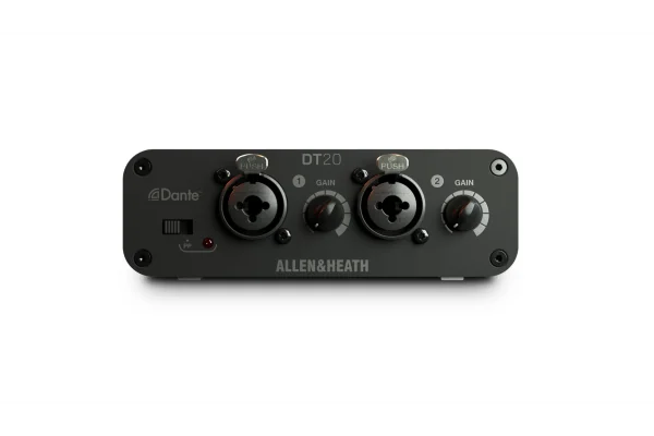 Allen & Heath DT20 2in Dante Interface | 2 XLR mic/line, 48V, Local Control, PSU, rubber feet