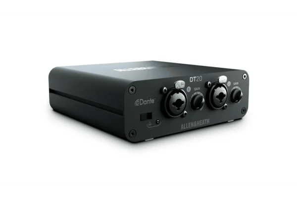 Allen & Heath DT20 2in Dante Interface | 2 XLR mic/line, 48V, Local Control, PSU, rubber feet