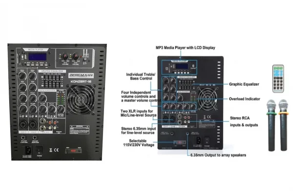 Bergmann SUB-16 15 Aktif Sub Compact Mixer + Player + Mikrofon 1000W, USB, Bluetooth
