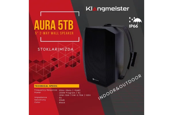 K.Meister Aura 5T 5 Outdoor Duvar Hoparlörü, IP66, 200W 8-ohm, 30W/100V Kademeli