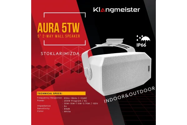 K.Meister Aura 5T 5 Outdoor Duvar Hoparlörü, IP66, 200W 8-ohm, 30W/100V Kademeli