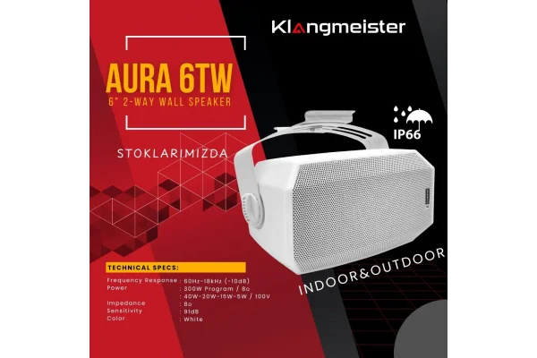 K.Meister Aura 6T 6 Outdoor Duvar Hoparlörü, IP66, 300W 8-ohm, 40W/100V Kademeli