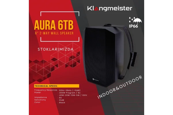 K.Meister Aura 6T 6 Outdoor Duvar Hoparlörü, IP66, 300W 8-ohm, 40W/100V Kademeli