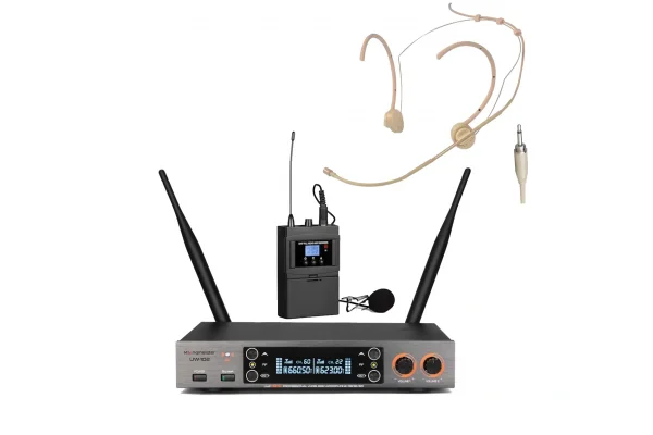 K.Meister UW-102H Yaka + Headset Kablosuz Mikrofon Seti, 200-Kanal | Anti-Feedback
