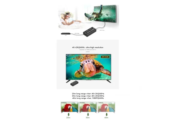 Lenkeng LKV168-4K HDMI 2.0 Sinyal Yükseltici 20mt. 4Kx2K Extender & Repeater