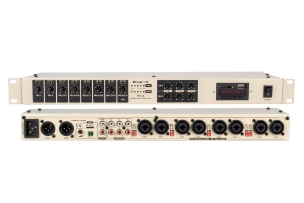 Meteor MX16 16 Kanal 2-zone 1U Rack Tipi Ses Mikseri, 8 mikrofon 3 stereo