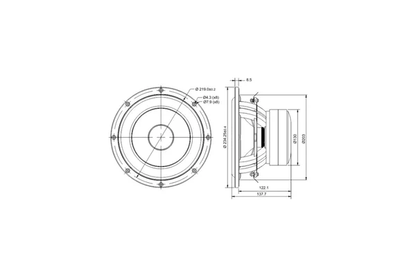 SB Acoustics SB23MFCL45-8 SUB özellikli Woofer