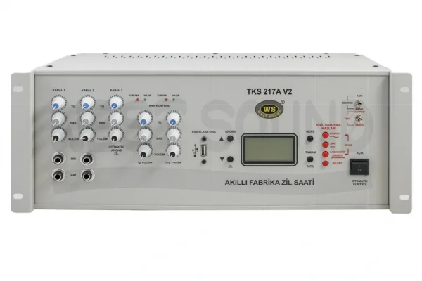 West TKS217A-V2 Fabrika tipi Programlanabilir Otomatik mesaj Anons ve Amfi 2x150W/100V Zil, Siren, MP3/USB