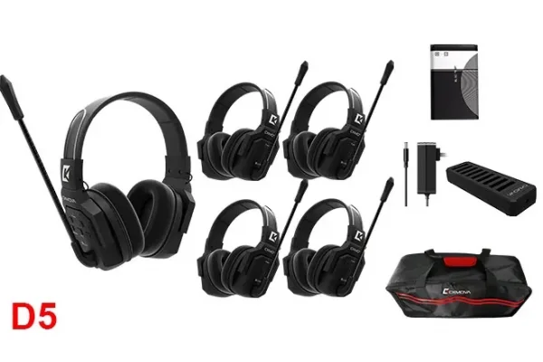 Wicom E-D5 5-Kişi için Dual Kulaklıklı Çift Yönlü Kablosuz intercom iletişim Sistemi, 400-metre mesafe, 1 Master + 4 Headset