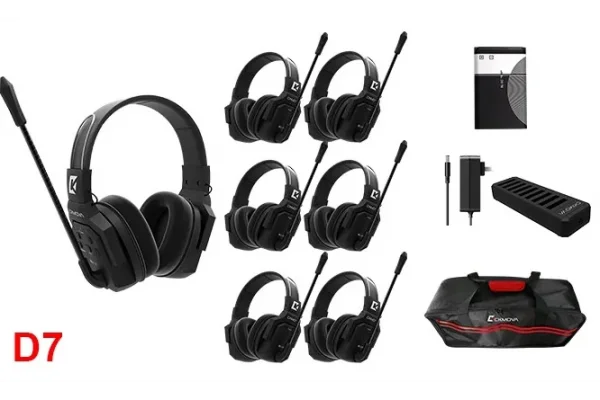 Wicom E-D7 7-Kişi için Dual Kulaklıklı Çift Yönlü Kablosuz intercom iletişim Sistemi, 400-metre mesafe, 1 Master + 6 Headset