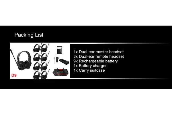 Wicom E-D9 9-Kişi için Dual Kulaklıklı Çift Yönlü Kablosuz intercom iletişim Sistemi, 400-metre mesafe, 1 Master + 8 Headset