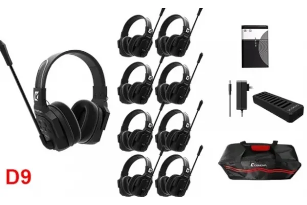Wicom E-D9 9-Kişi için Dual Kulaklıklı Çift Yönlü Kablosuz intercom iletişim Sistemi, 400-metre mesafe, 1 Master + 8 Headset