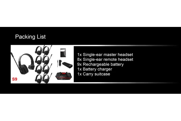 Wicom E-S9 9-Kişi için Tek Kulaklıklı Çift Yönlü Kablosuz intercom iletişim Sistemi, 400-metre mesafe, 1 Master + 8 Headset