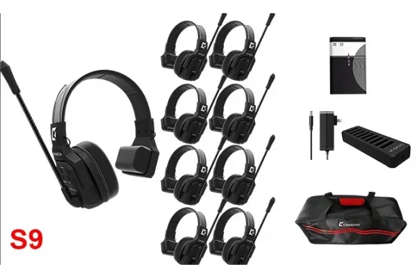 Wicom E-S9 9-Kişi için Tek Kulaklıklı Çift Yönlü Kablosuz intercom iletişim Sistemi, 400-metre mesafe, 1 Master + 8 Headset