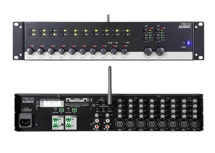 Audac PRE220 | 2-zone 10 Kanal Stereo Preamplifier Mixer | Bluetooth 4.2