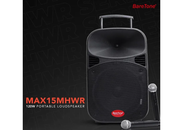 Baretone MAX15 15 Taşınabilir Ses Sistemi | 260W Çift El Kablosuz Mikrofonlu | USB, Bluetooth