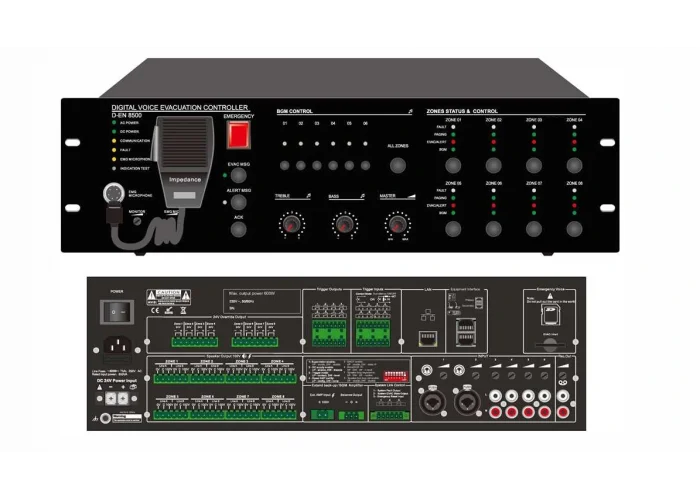 Dexun 34088 Controller 600W 8-Zone EVAC EN54-16 Sertifikalı, Acil Anons Sistemi Merkez Ünite