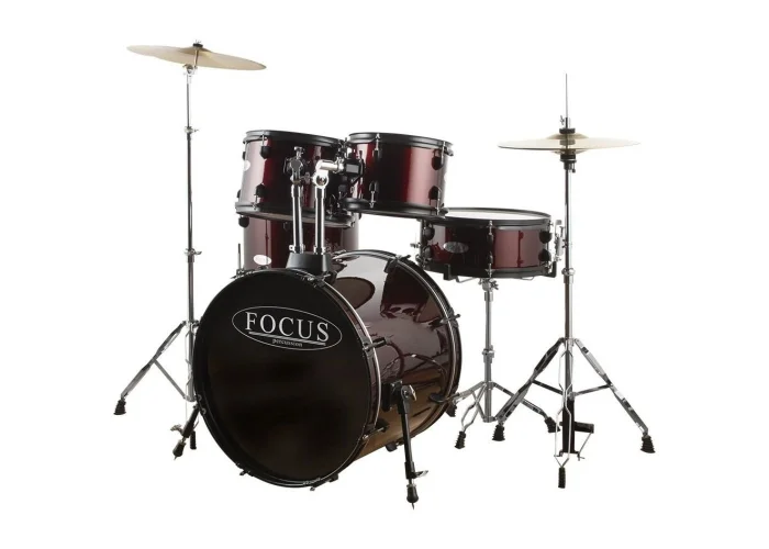 FOCUS FCP0803-WR 5 Parça (20B/10T/12T/14F/14S) Aksamlı & Zilli Bordo Akustik Davul Seti