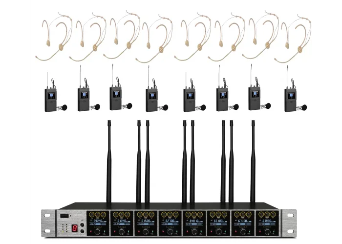 K.Meister UW-3850 8-Mikrofonlu Kablosuz Mikrofon Seti, 8 x Headset ve 8 x Yaka