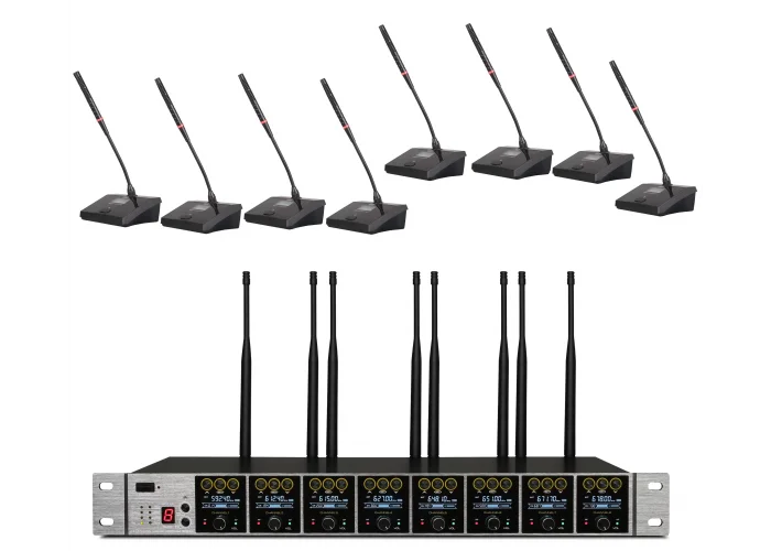 K.Meister UW-3830: 8-Mikrofonlu Kablosuz Toplantı Mikrofon Seti, 8li Set