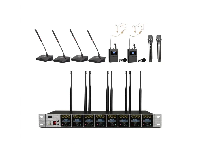 K.Meister UW-3800 8 Mikrofonlu Kablosuz Mikrofon Seti, 4 kürsü + 2 El + 2 Yaka + Headset Seminer ve Konferans Mikrofonları