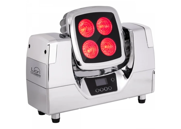 Prolights LIONCR Battery LED projector, 4x10W RGBW/FC, 15-30°, 18h auton., WDMX, IP54, Chrome