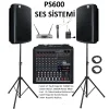 ERASET PS600 Ses Sistemi (BUNDLE) Powermixer + 2 adet 12 Pasif Hoparlör + Kablosuz Set