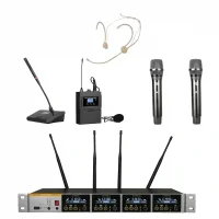 K.Meister UW-3435 4 Mikrofonlu Kablosuz Mix Set, 2 EL + 1 Yaka + 1Headset + 1 Kürsü