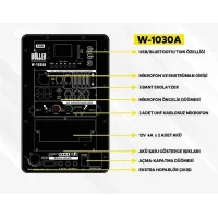 Wöller Mobil Hoparlör W-1030A, Çift El Mikrofonlu, Şarjlı, 2+3 Kanal