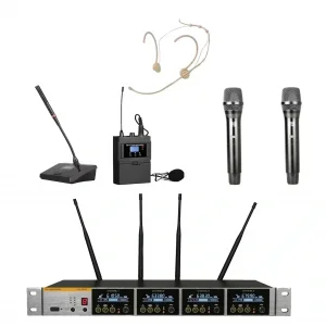 K.Meister UW-3435 4 Mikrofonlu Kablosuz Mix Set, 2 EL + 1 Yaka + 1Headset + 1 Kürsü