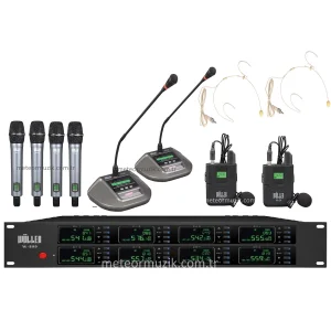 Wöller Kablosuz Mikrofon Seti W-8000, 8 Mikrofonlu Mix Set, 4 EL + 2 Kürsü + 2 Yaka + 2 Headset