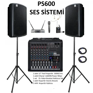 ERASET PS600 Ses Sistemi (BUNDLE) Powermixer + 2 adet 12 Pasif Hoparlör + Kablosuz Set