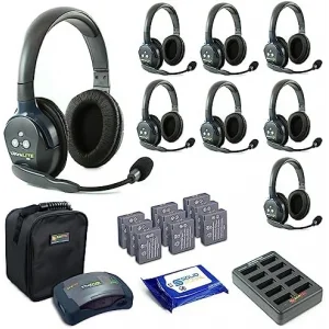 Eartec HUB8D UltraLITE & HUB 8 Kişilik Full Dublex Kablosuz interkom Sistemi, 8 Double Headset, batarya, şarj cihazı ve case | 400 metreye kadar iletişim