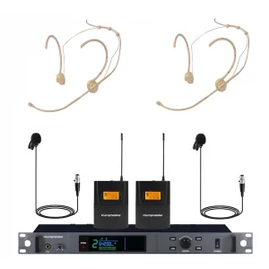 K.Meister UW-402HH Çift Headset Çift Yaka Kablosuz Mikrofon Seti, Gerçek Diversity, 300 metre mesafe