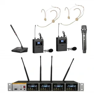 K.Meister UW-3426 4 Mikrofonlu Kablosuz Mix Set, 1 EL + 2 Yaka + 2 Headset + Kürsü