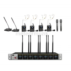K.Meister UW-3810 8 Mikrofonlu Kablosuz Mikrofon Seti, 2 kürsü + 2 El + 4 Yaka + 4 Headset